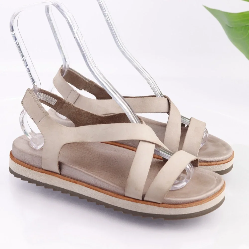 Merrell Womens Juno Sandals Size 9 Beige Tan Leather Slingback Lug Sporty Shoes